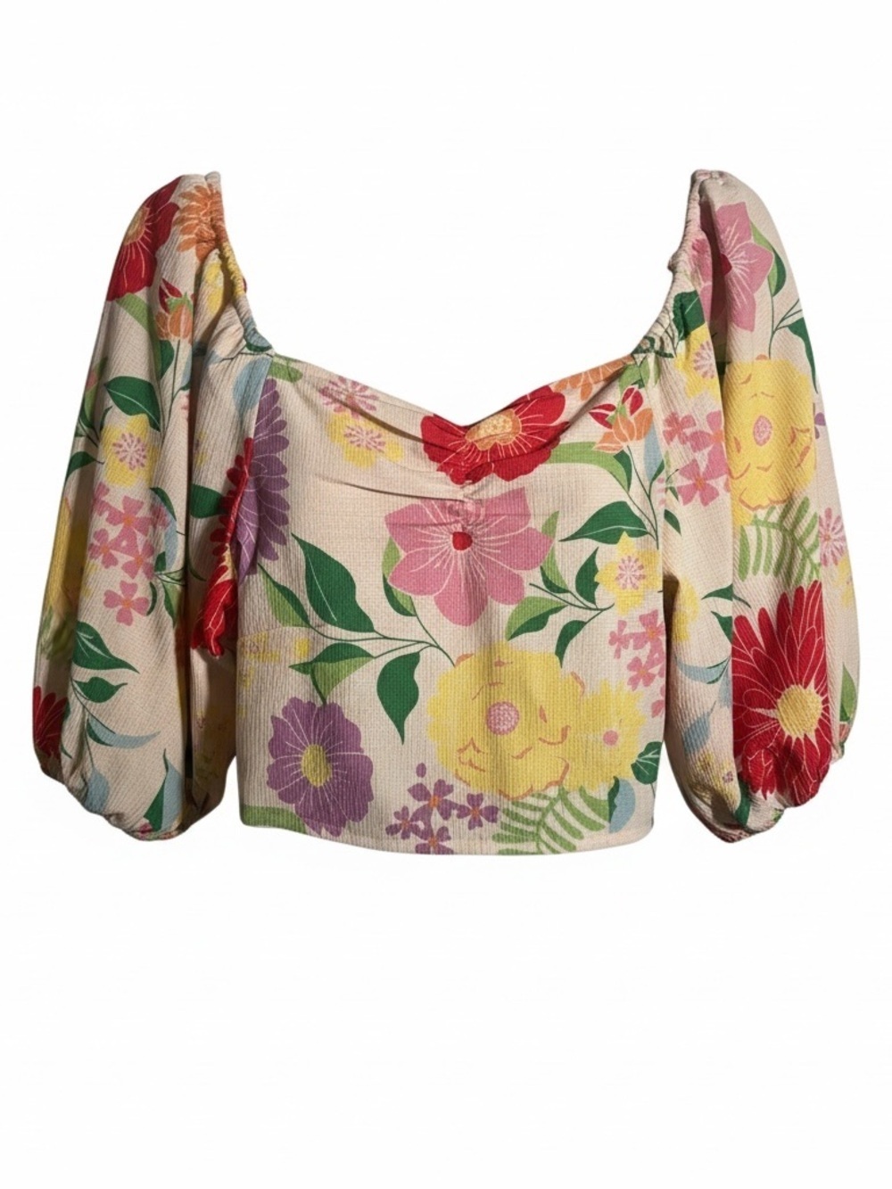Zudio NWT Square-Neck Floral Puff-Sleeve Crop Top - size XXL